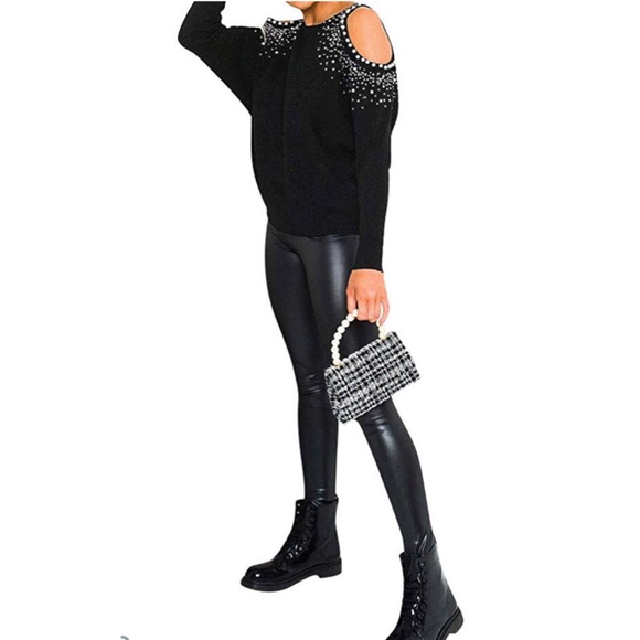 Cold shoulder pearl and rhinestone top - Picture 4 of 4